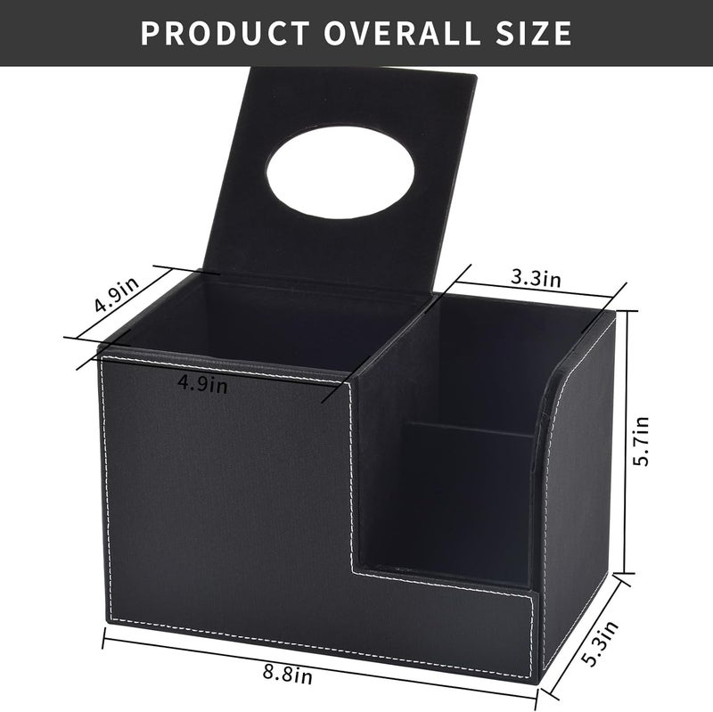XNONE PU Leather Tissue Box Cover with Storage Square-Multifunctional Tissue Holder,Remote Control Holder,Decorative Tissues Boxes Organizer,Home Office Desktop Storage box,Black - Image 2